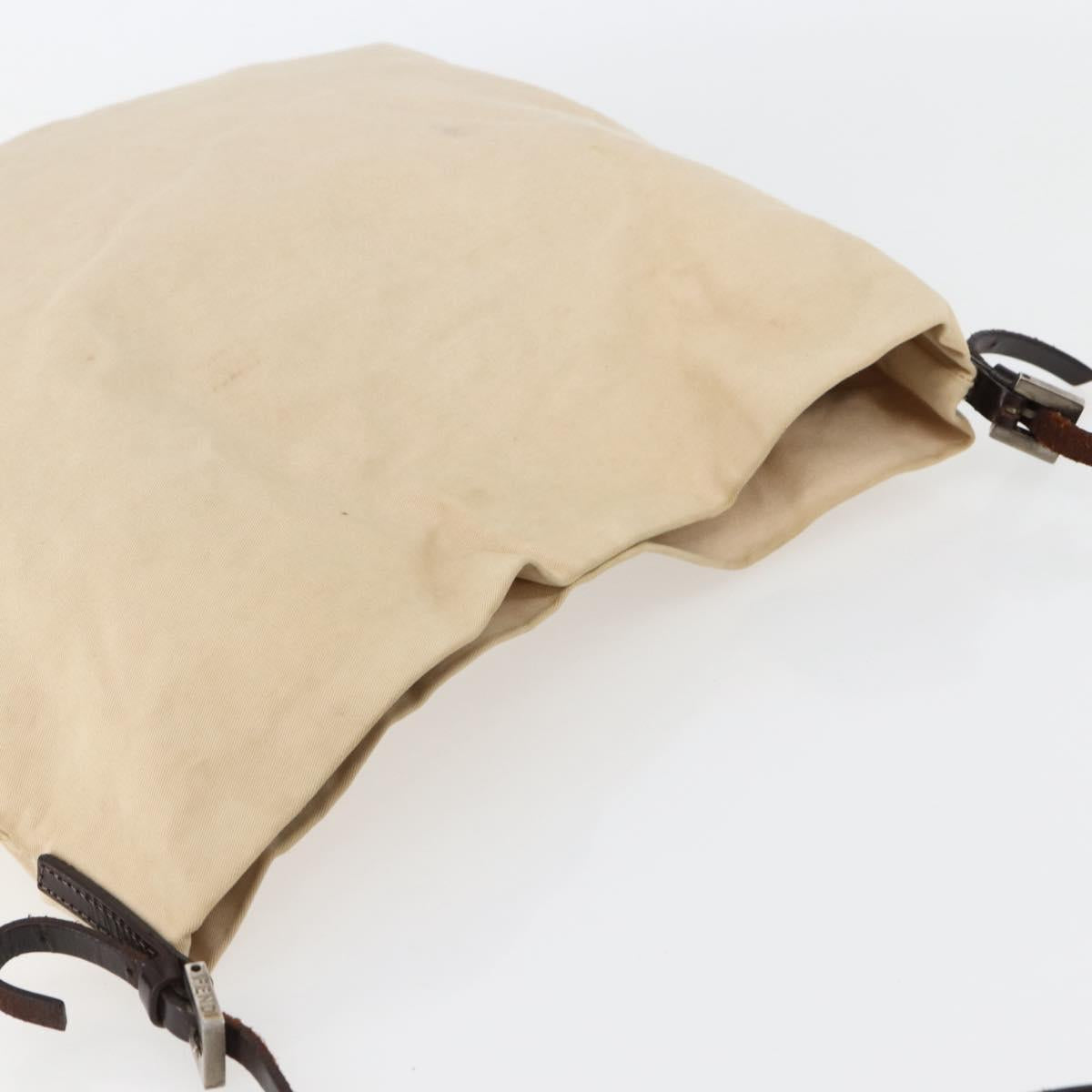 FENDI Shoulder Bag Canvas Beige Silver Auth mr1514