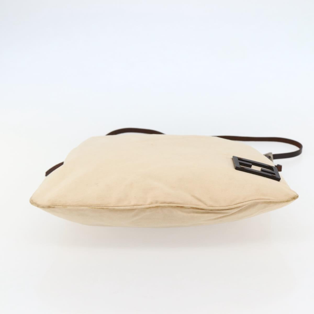 FENDI Shoulder Bag Canvas Beige Silver Auth mr1514