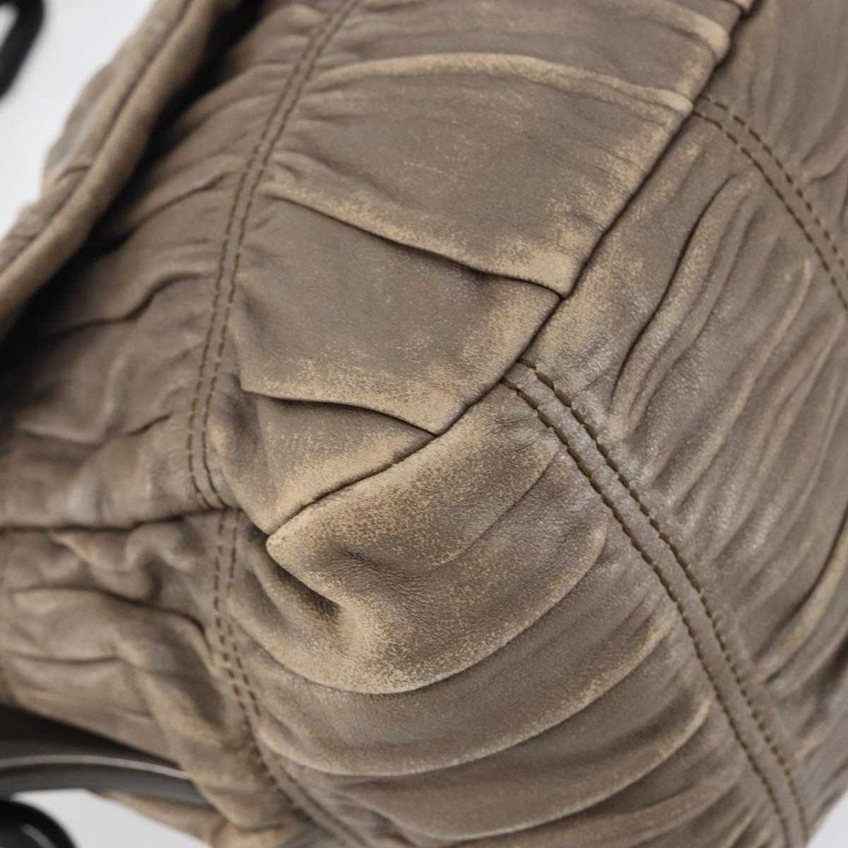 PRADA Quilted Gathered Shoulder Bag Leather plastic Brown Auth mr1517