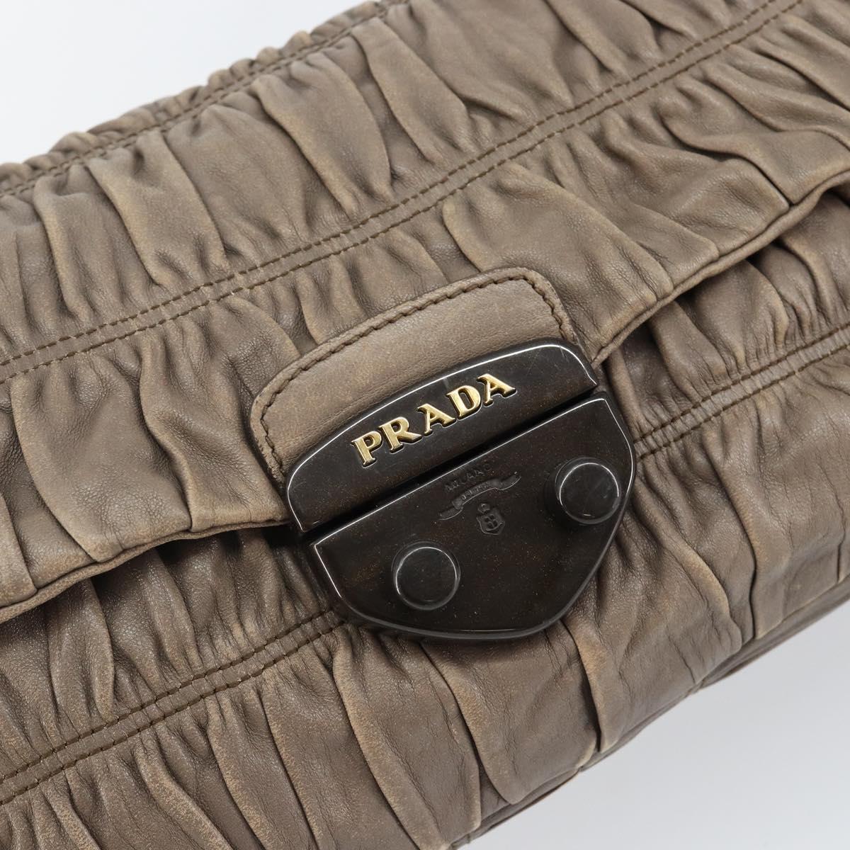 PRADA Quilted Gathered Shoulder Bag Leather plastic Brown Auth mr1517