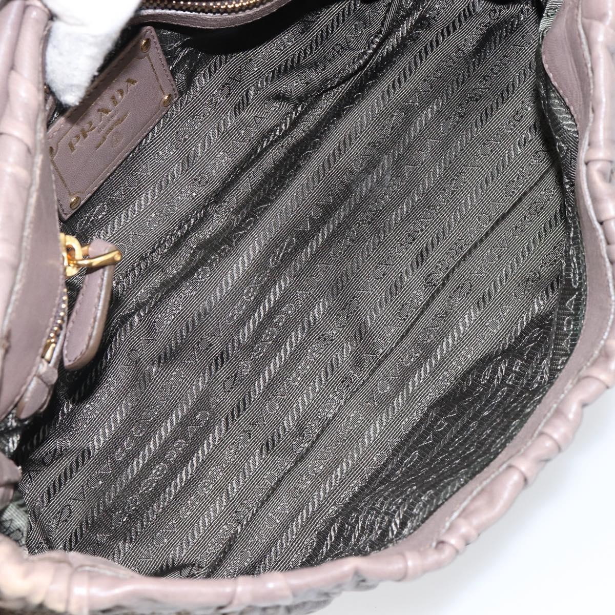 PRADA Quilted Gathered Shoulder Bag Leather plastic Brown Auth mr1517