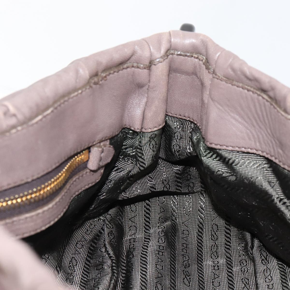 PRADA Quilted Gathered Shoulder Bag Leather plastic Brown Auth mr1517