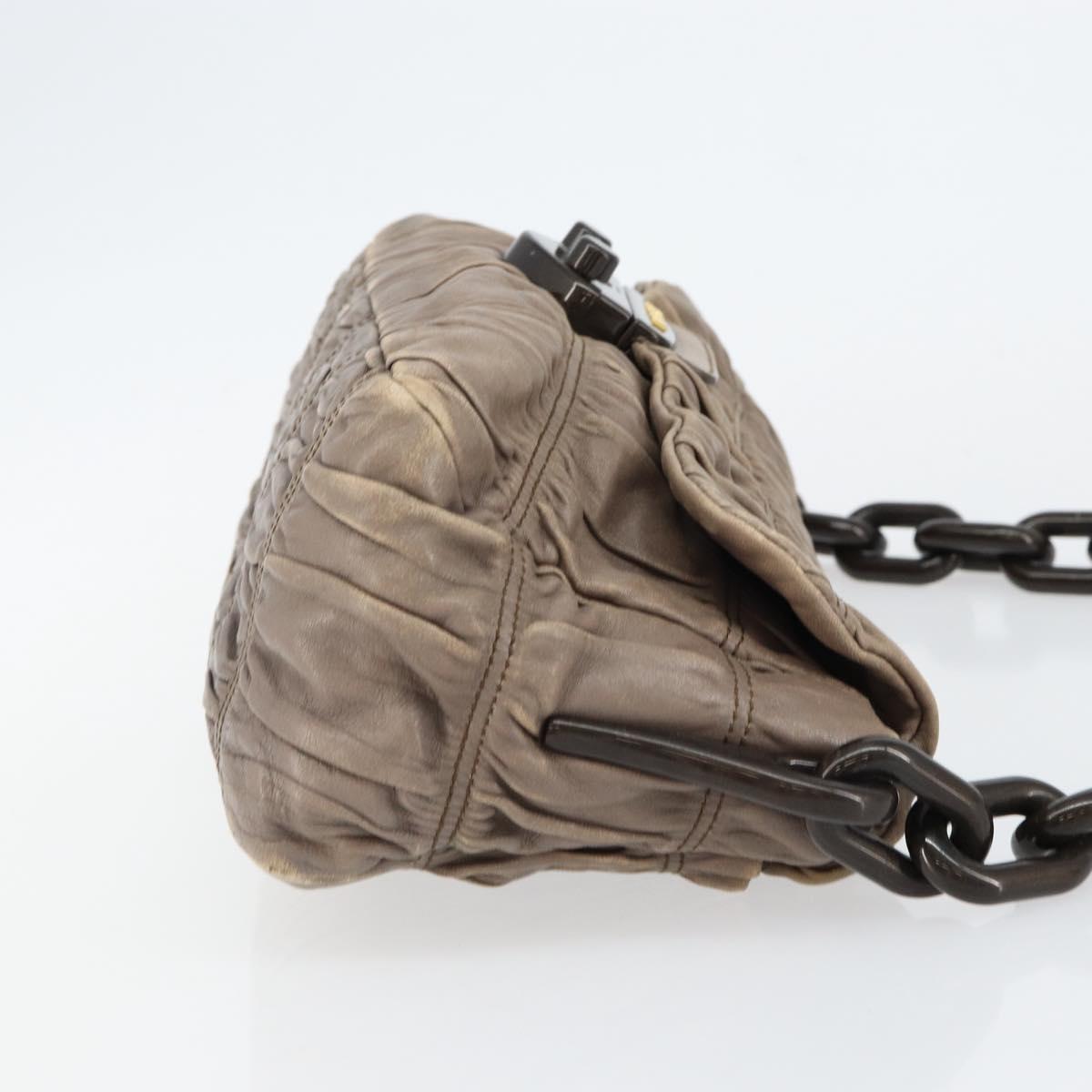 PRADA Quilted Gathered Shoulder Bag Leather plastic Brown Auth mr1517
