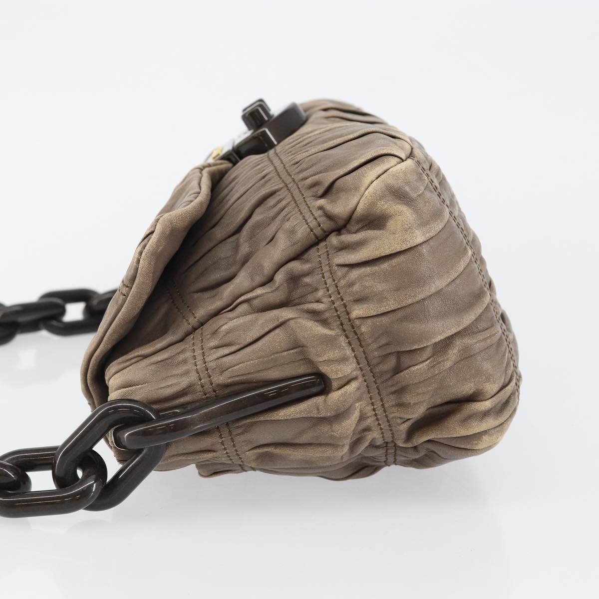 PRADA Quilted Gathered Shoulder Bag Leather plastic Brown Auth mr1517