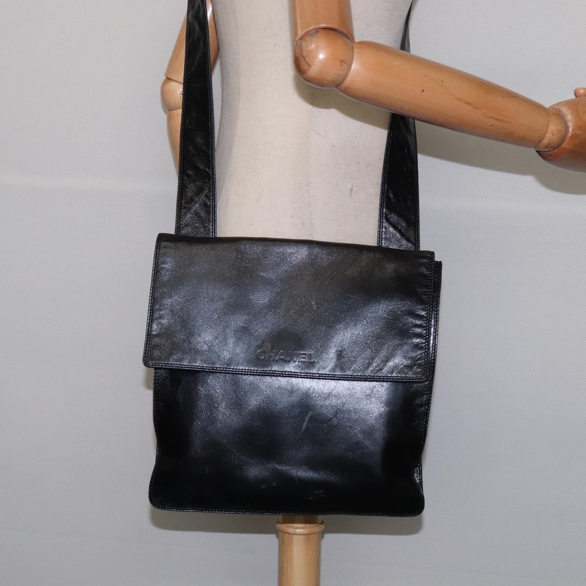 CHANEL Shoulder Bag Leather Black Gold CC Auth mr1518