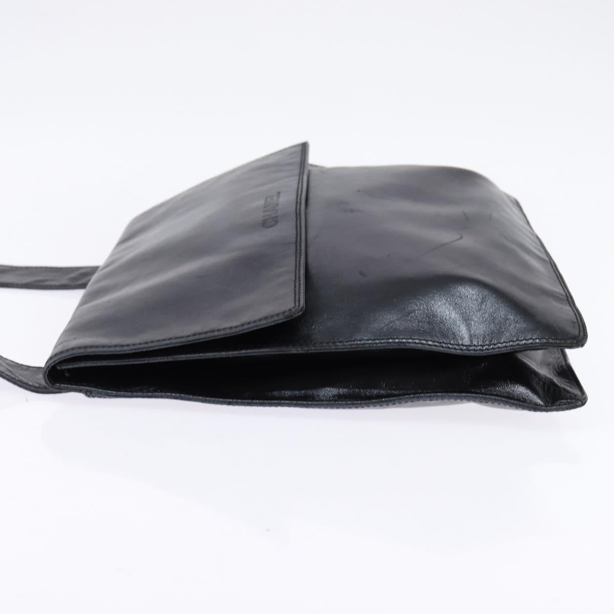 CHANEL Shoulder Bag Leather Black Gold CC Auth mr1518