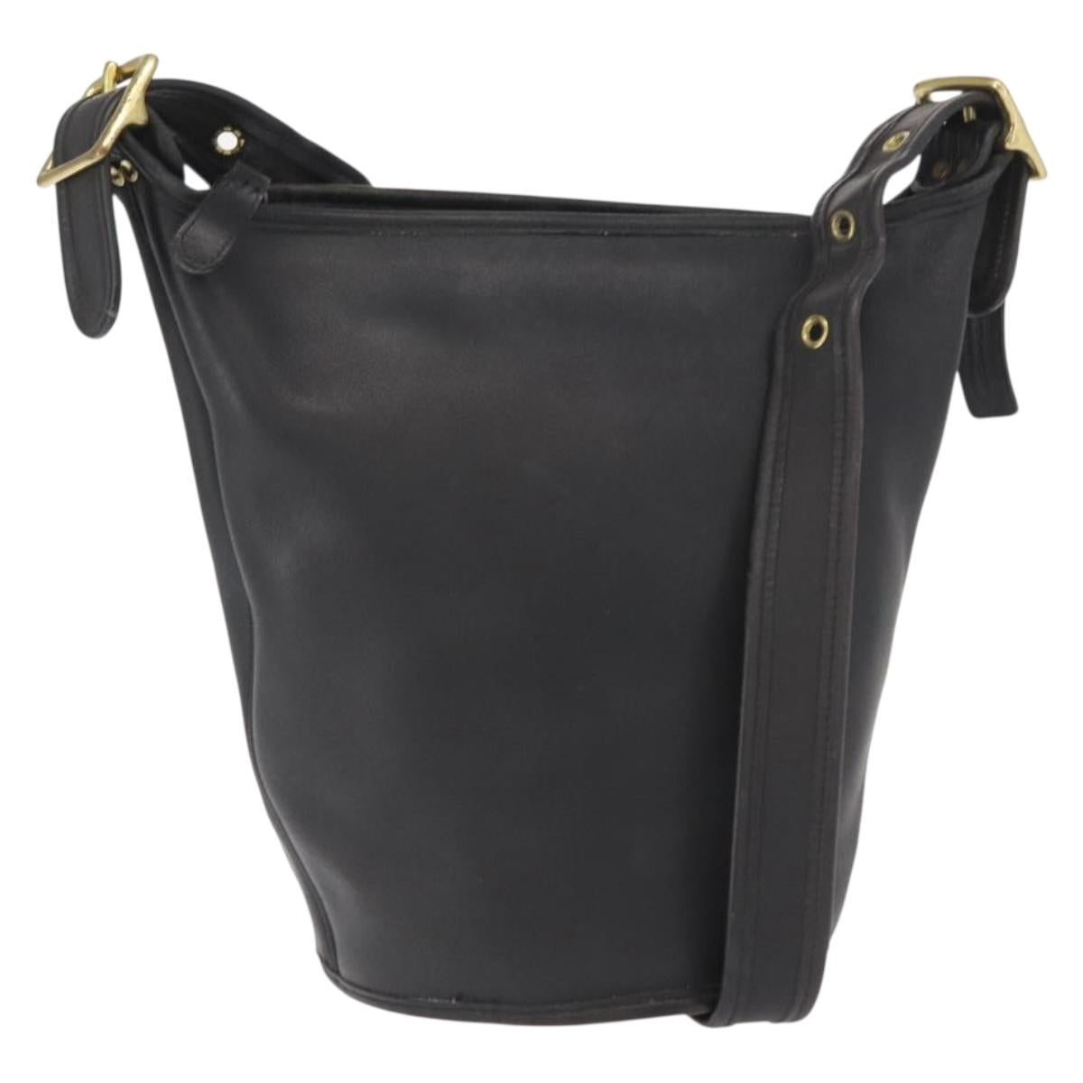 Coach Duffel Shoulder Bag Leather Black Gold Auth mr1519