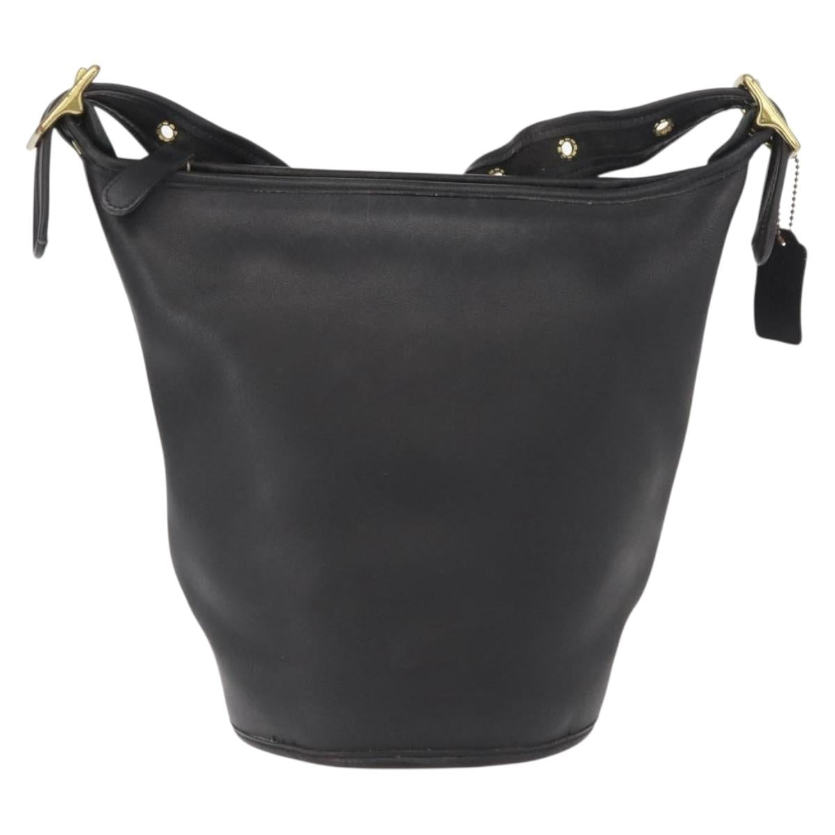 Coach Duffel Shoulder Bag Leather Black Gold Auth mr1519