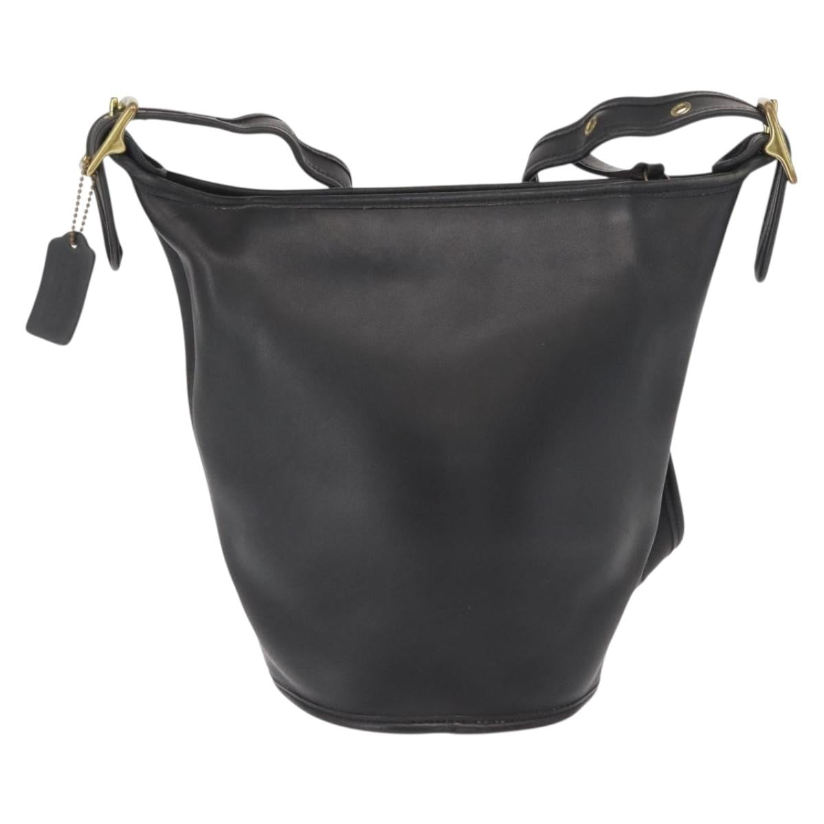 Coach Duffel Shoulder Bag Leather Black Gold Auth mr1519