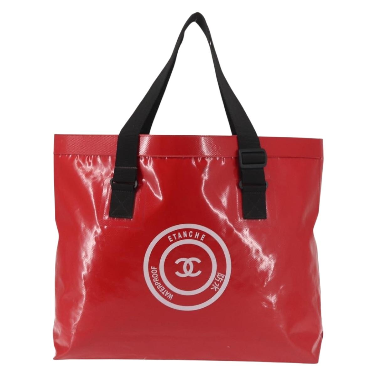 CHANEL Etanche Waterproof Tote Bag Vinyl Red CC Auth mr1520