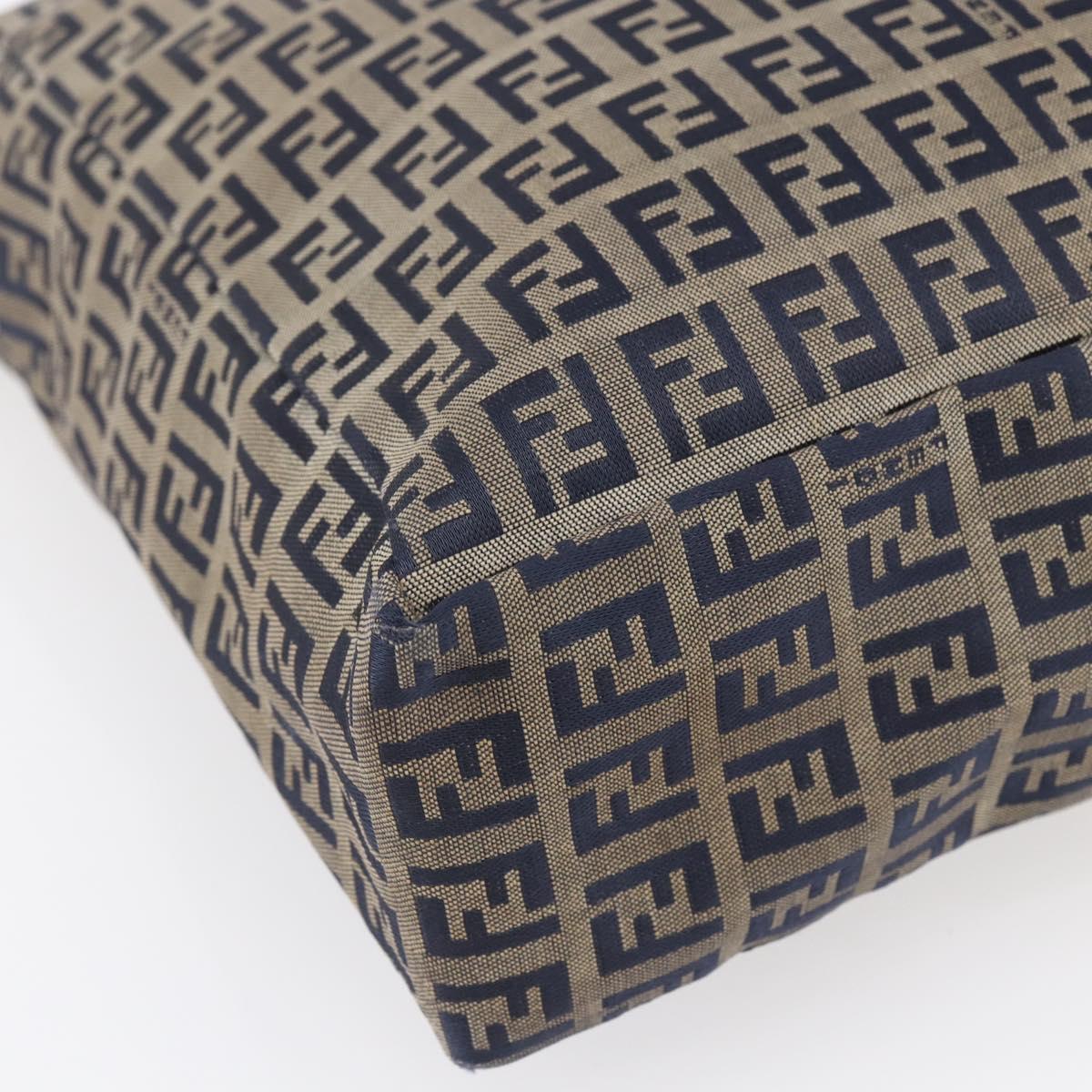 FENDI Zucchino Canvas Tote Bag Navy Silver Auth mr1524