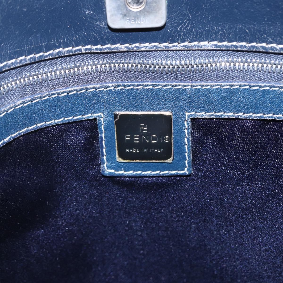FENDI Zucchino Canvas Tote Bag Navy Silver Auth mr1524
