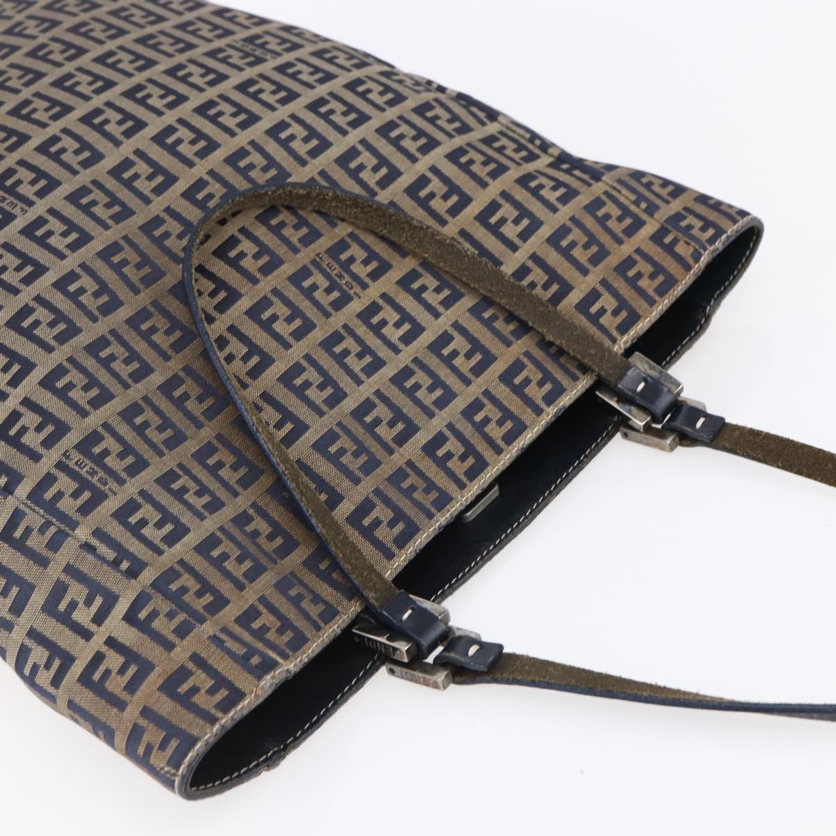 FENDI Zucchino Canvas Tote Bag Navy Silver Auth mr1524
