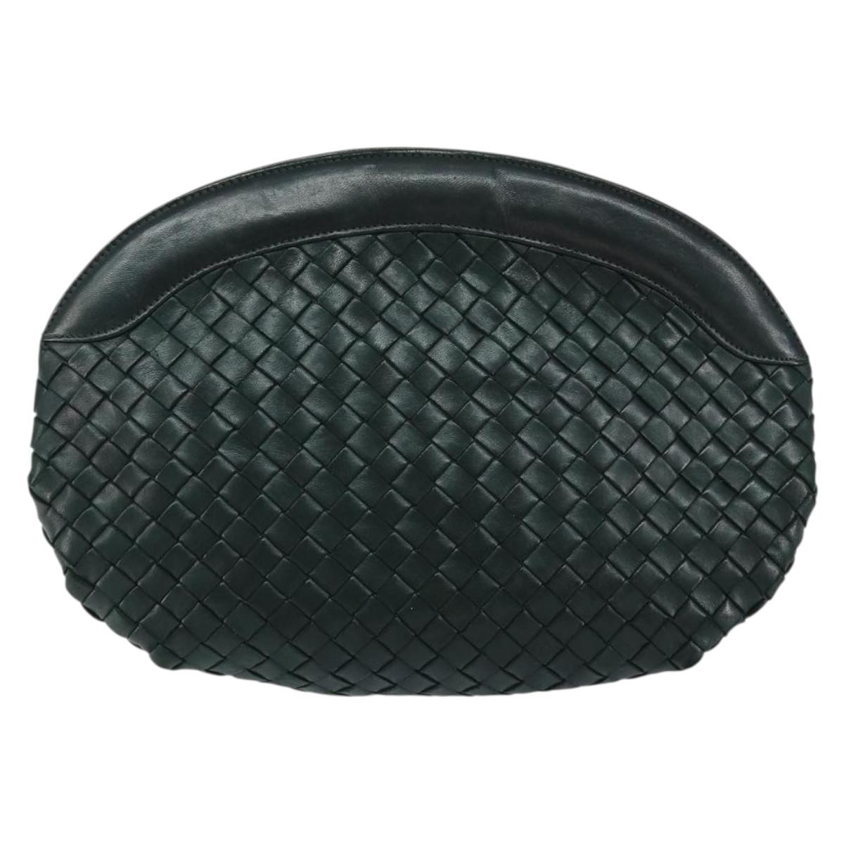 BOTTEGA VENETA INTRECCIATO Clutch Bag Leather Green Auth mr1531