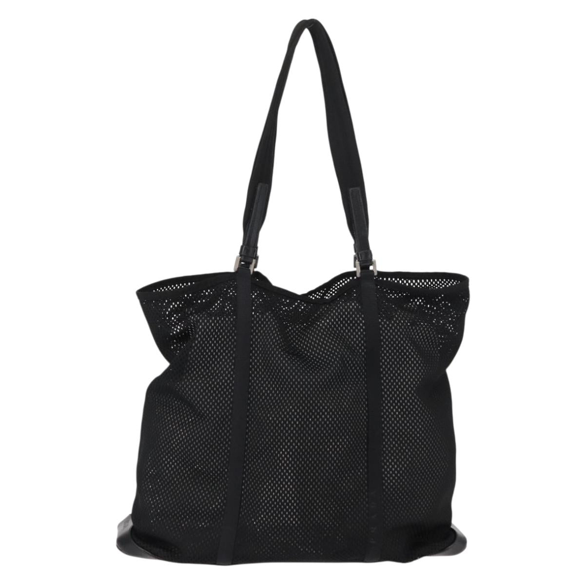 PRADA Tote Bag Nylon Black Silver Auth mr1532
