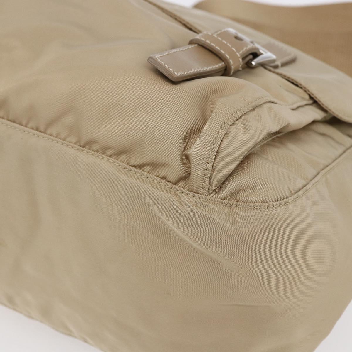 PRADA Shoulder Bag Nylon Beige Silver Auth mr1533