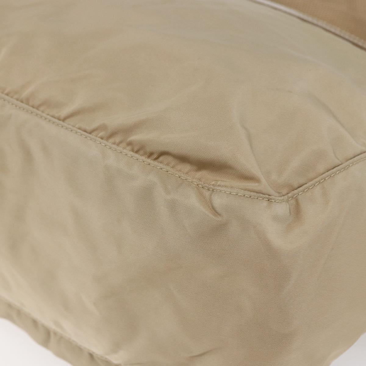 PRADA Shoulder Bag Nylon Beige Silver Auth mr1533