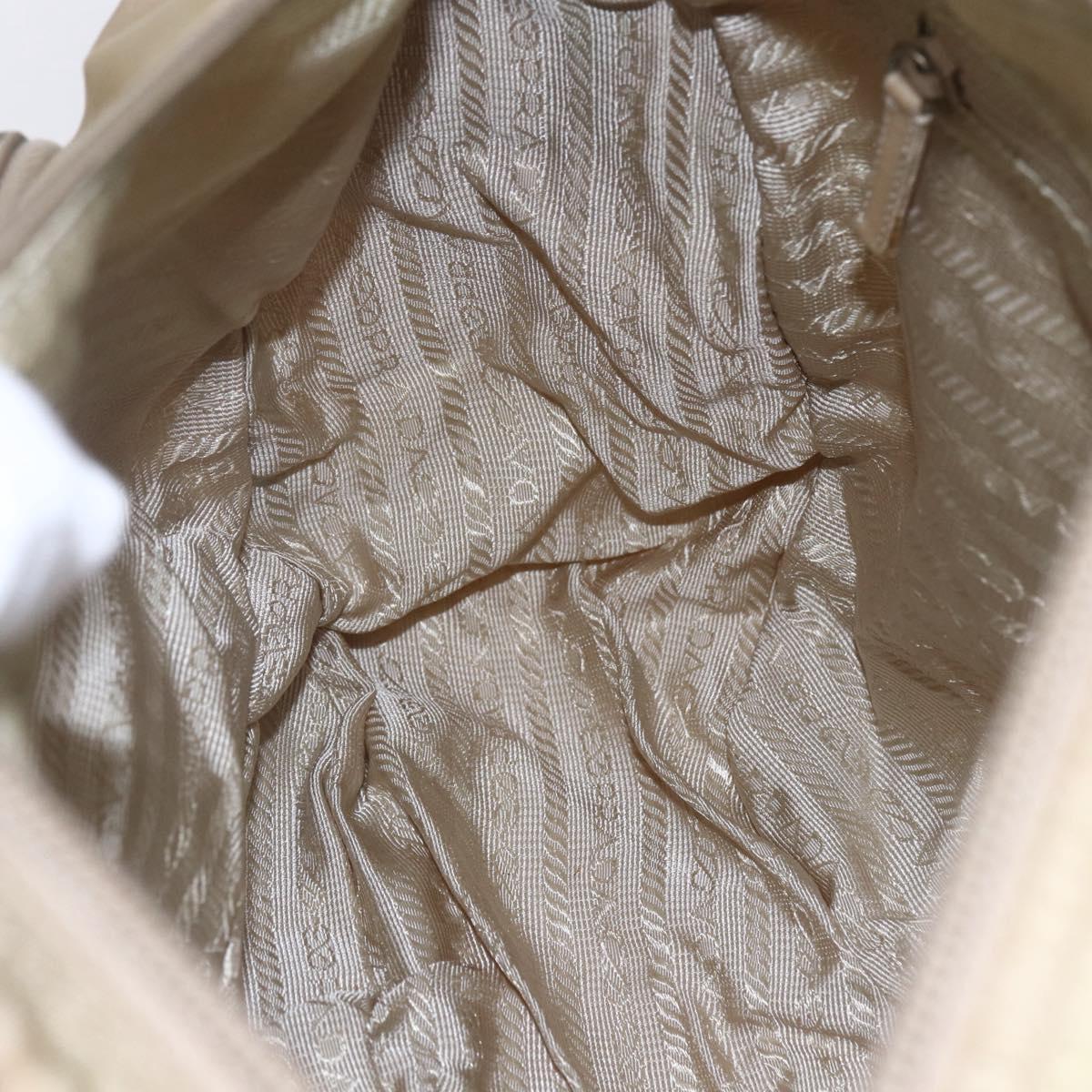 PRADA Shoulder Bag Nylon Beige Silver Auth mr1533