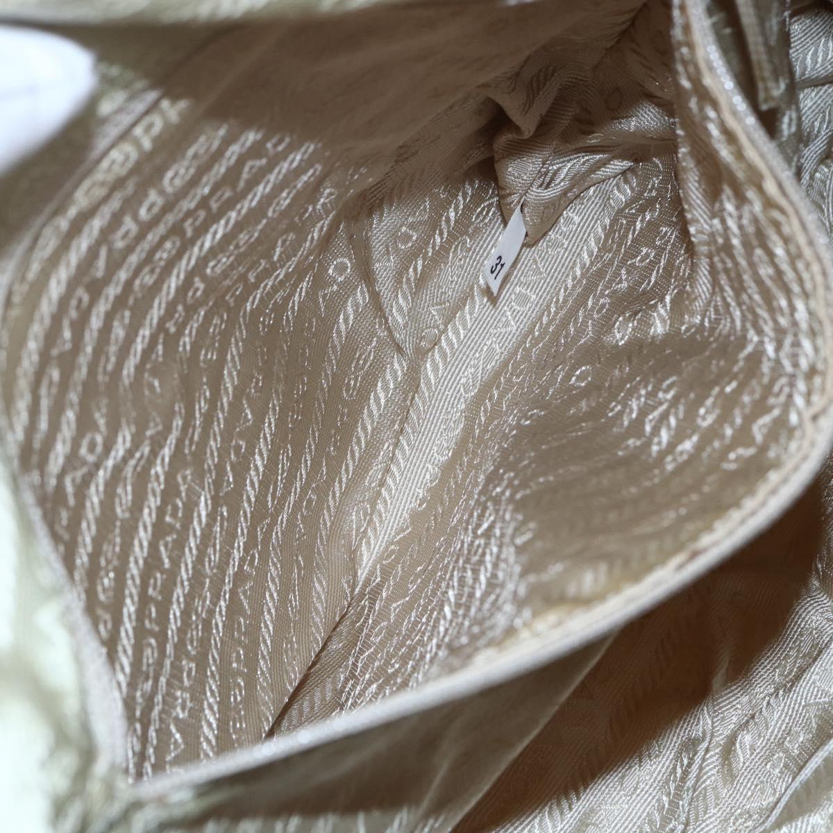 PRADA Shoulder Bag Nylon Beige Silver Auth mr1533