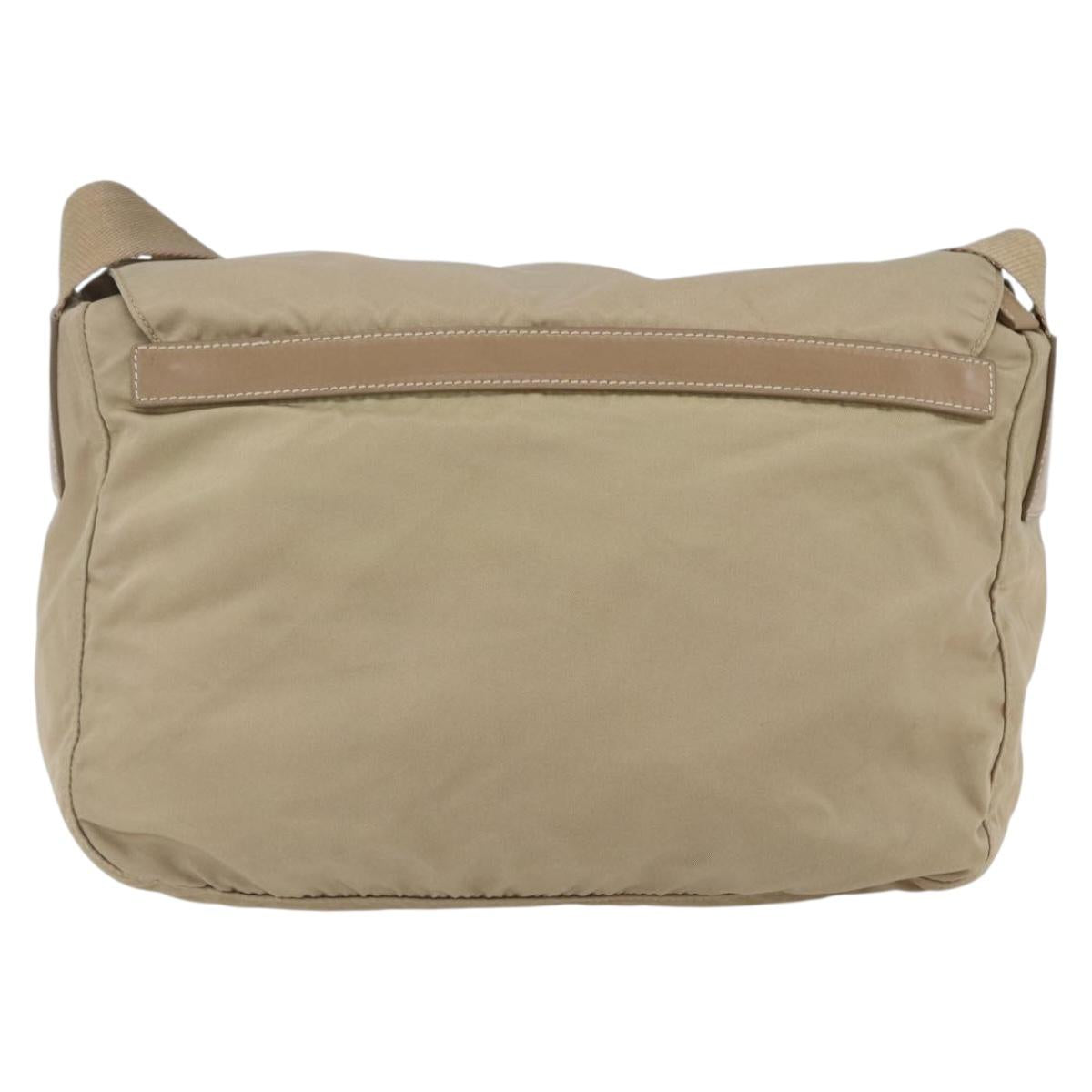 PRADA Shoulder Bag Nylon Beige Silver Auth mr1533