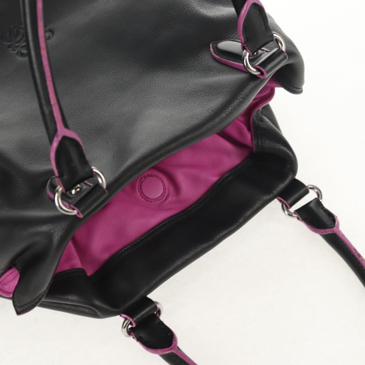 LOEWE Flamenco Hand Bag Leather Black Silver Auth mr1535