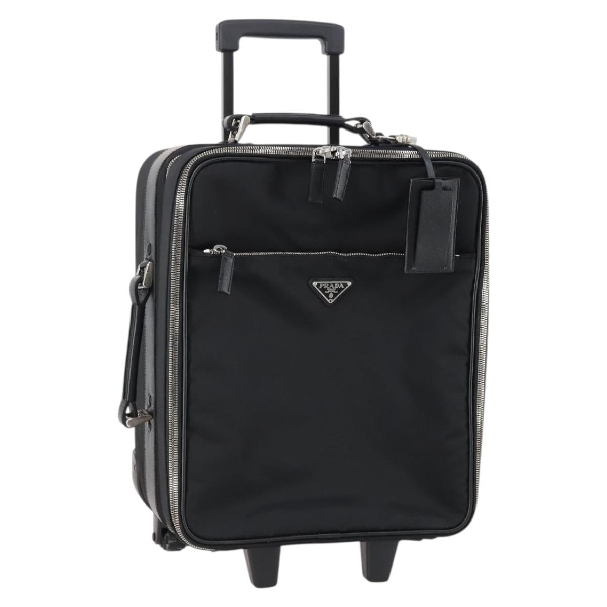 PRADA Suitcase Safiano leather Black Silver Auth mr1541