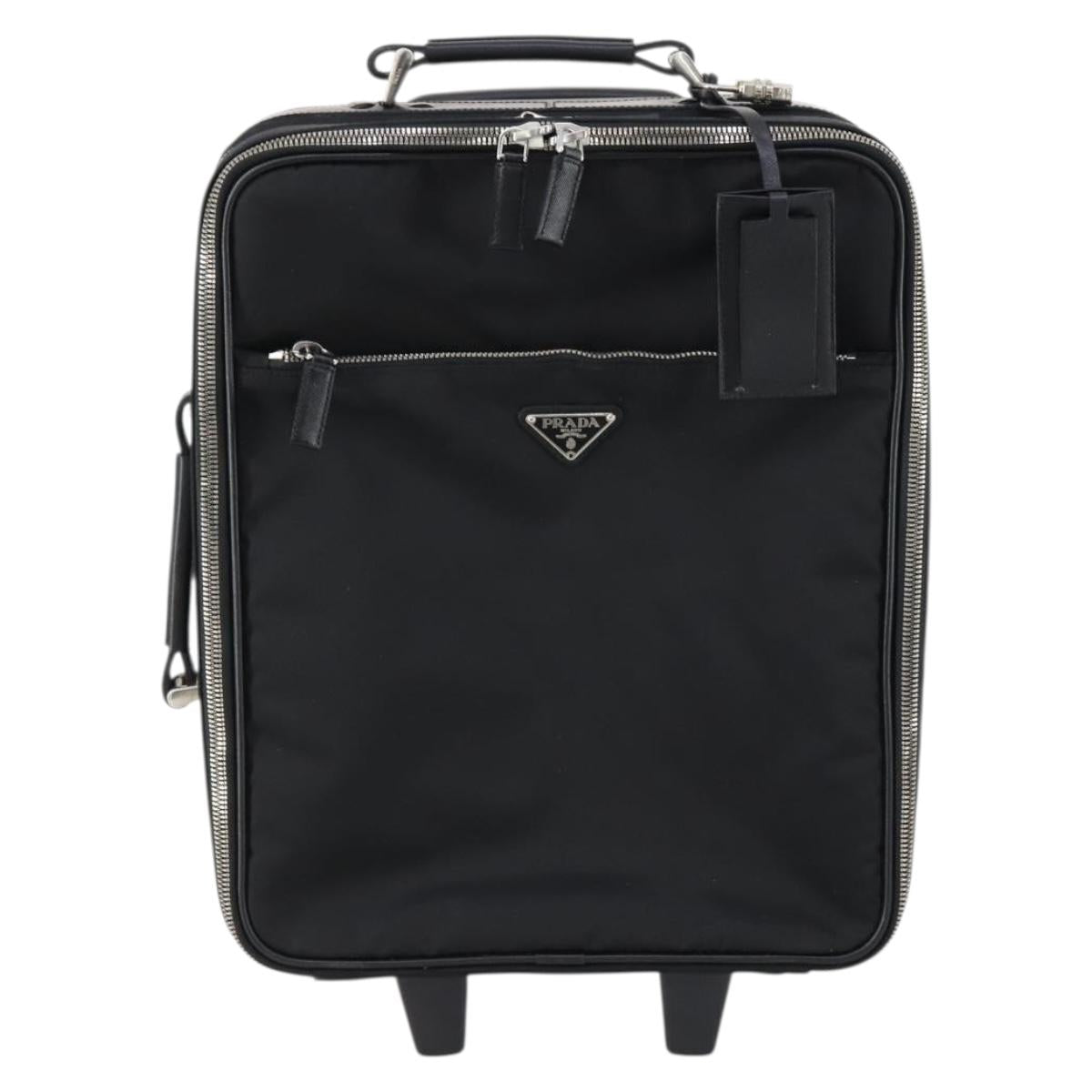 PRADA Suitcase Safiano leather Black Silver Auth mr1541