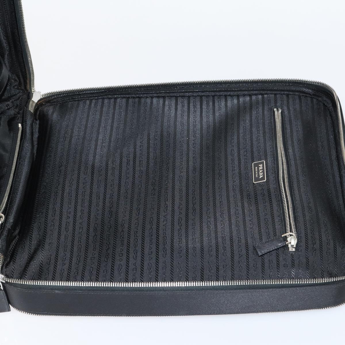 PRADA Suitcase Safiano leather Black Silver Auth mr1541