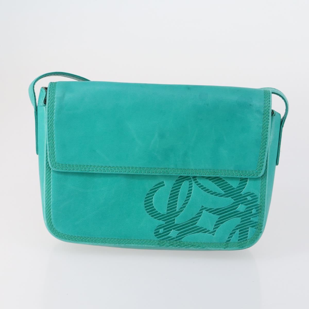 LOEWE Shoulder Bag Suede Leather 2 Set Turquoise Blue Brown Auth mr1543