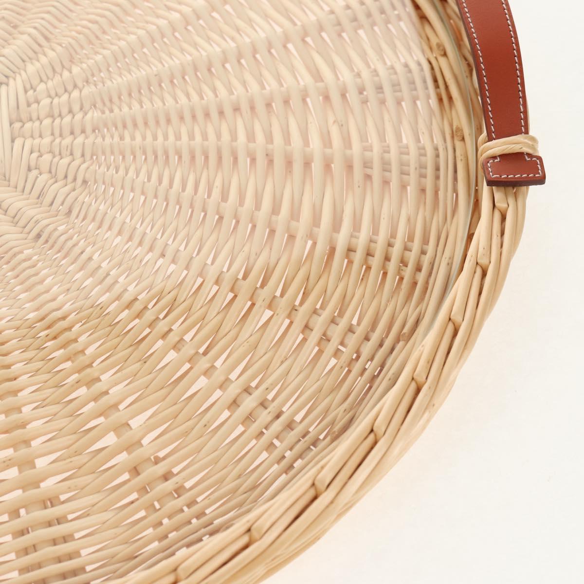 HERMES Wicker Round Tray Ozre Wood Beige Auth mr1545SAV