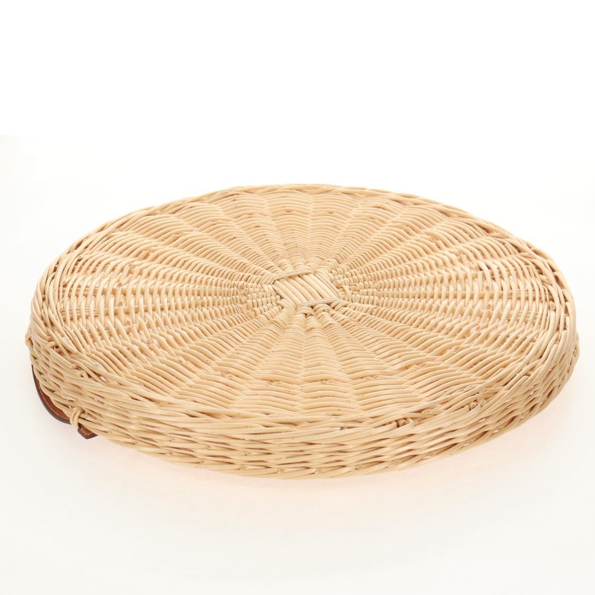 HERMES Wicker Round Tray Ozre Wood Beige Auth mr1545SAV
