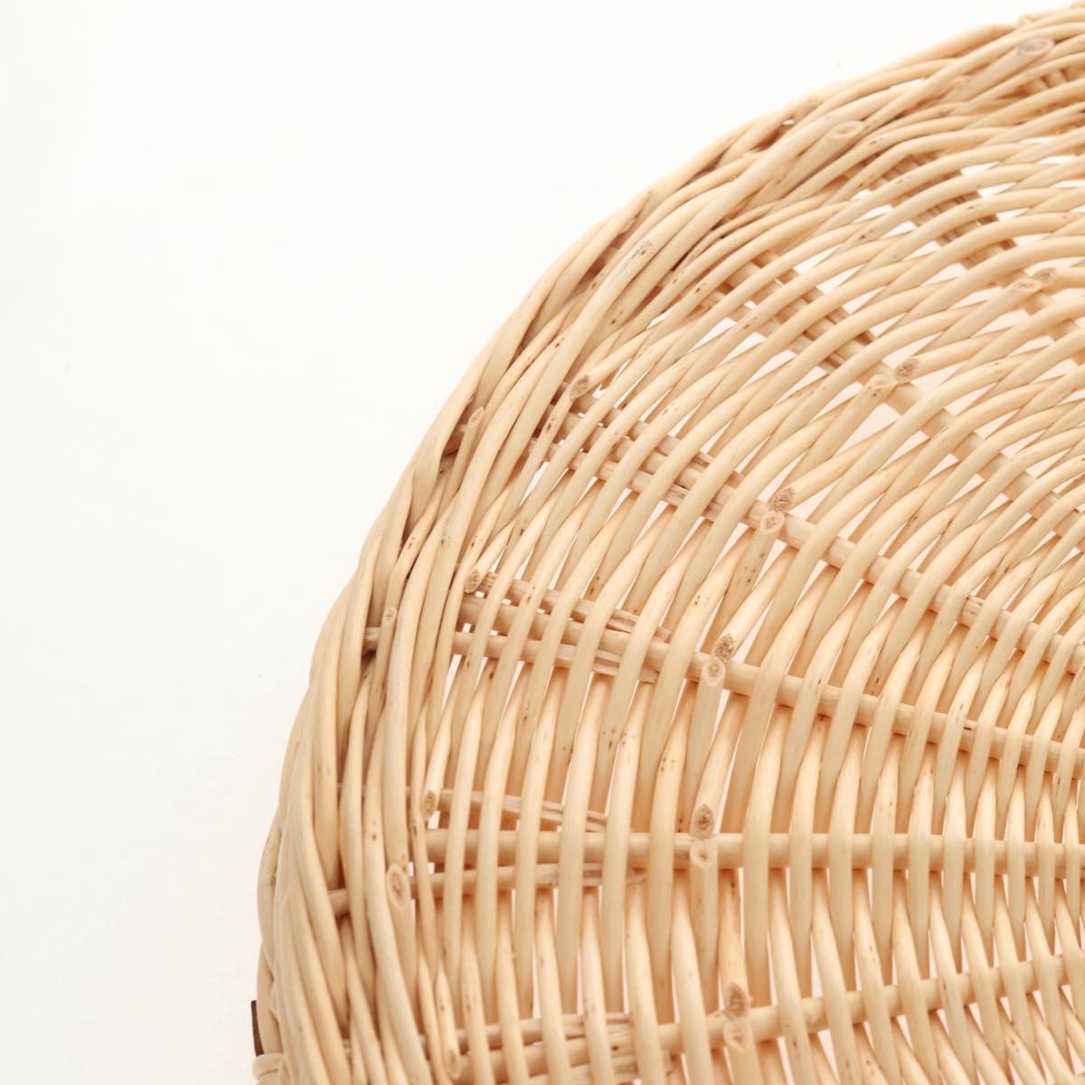 HERMES Wicker Round Tray Ozre Wood Beige Auth mr1545SAV