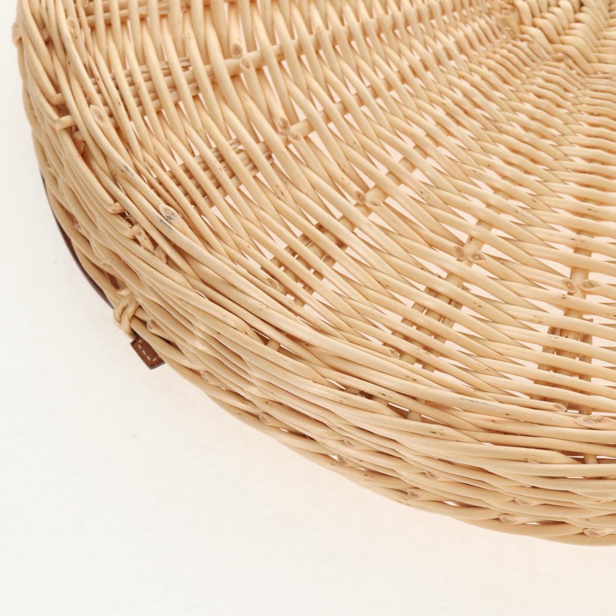 HERMES Wicker Round Tray Ozre Wood Beige Auth mr1545SAV
