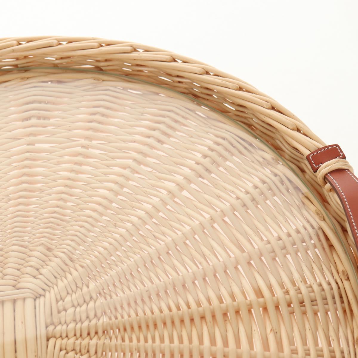 HERMES Wicker Round Tray Ozre Wood Beige Auth mr1545AV