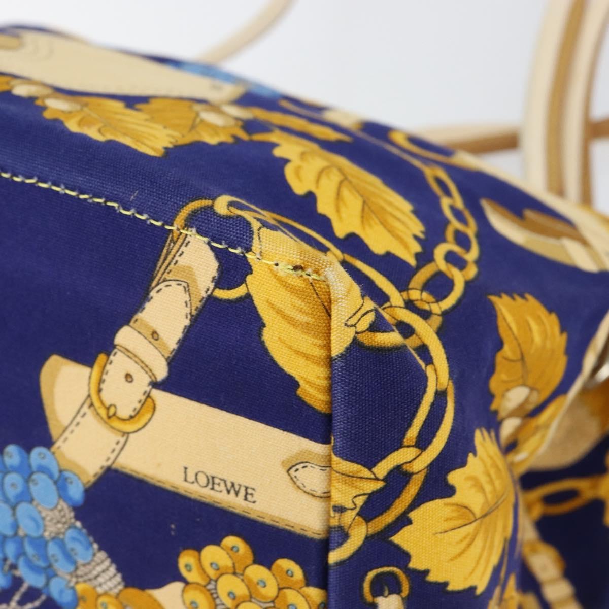 LOEWE Botanical Hand Bag Canvas Blue Silver Auth mr1547