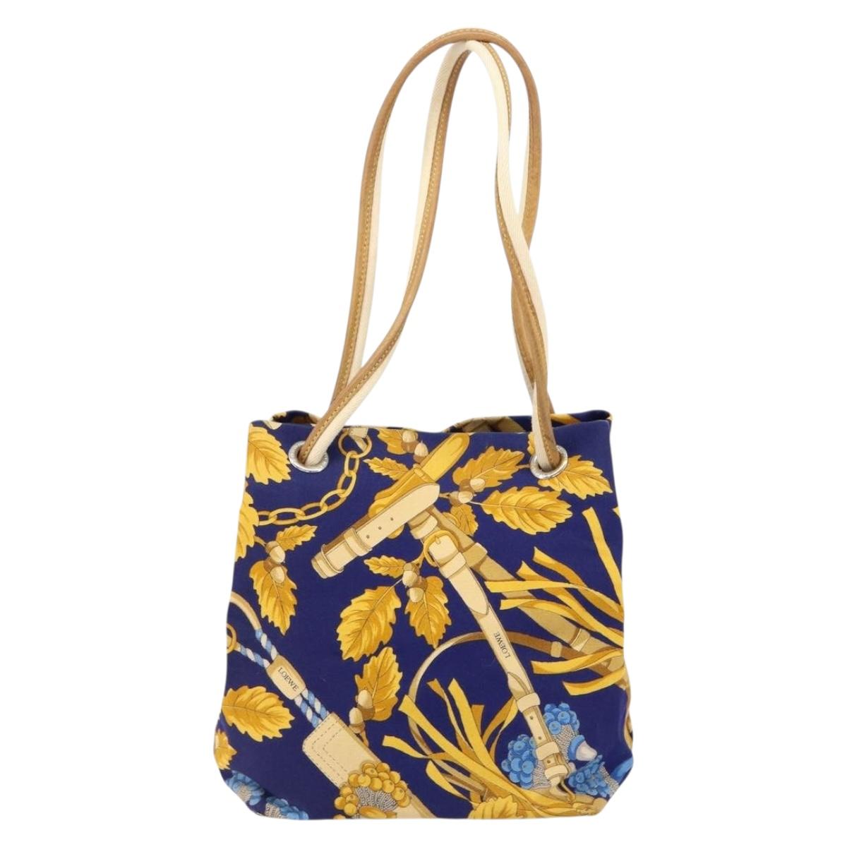 LOEWE Botanical Hand Bag Canvas Blue Silver Auth mr1547