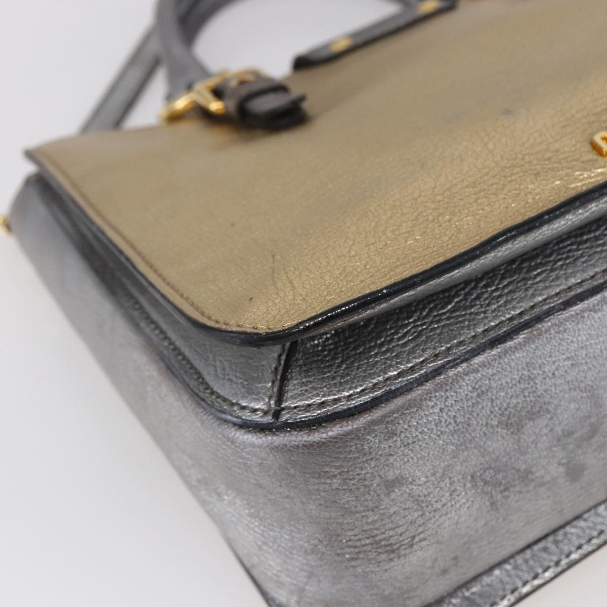 Miu Miu Madras Hand Bag Leather 2way Gold Auth mr1549