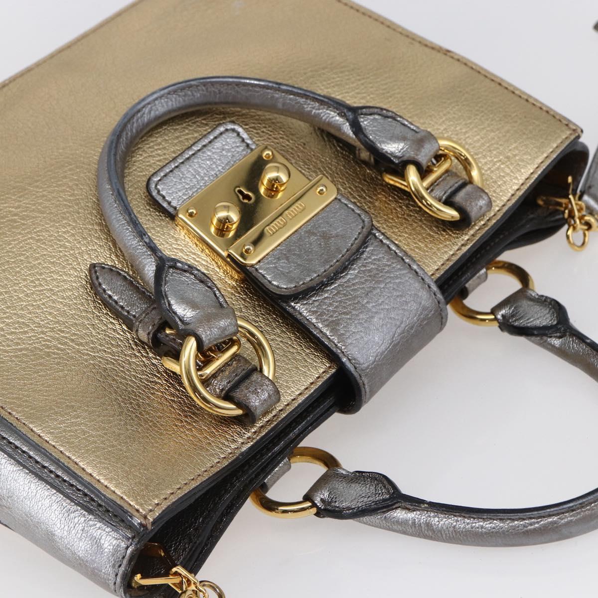 Miu Miu Madras Hand Bag Leather 2way Gold Auth mr1549