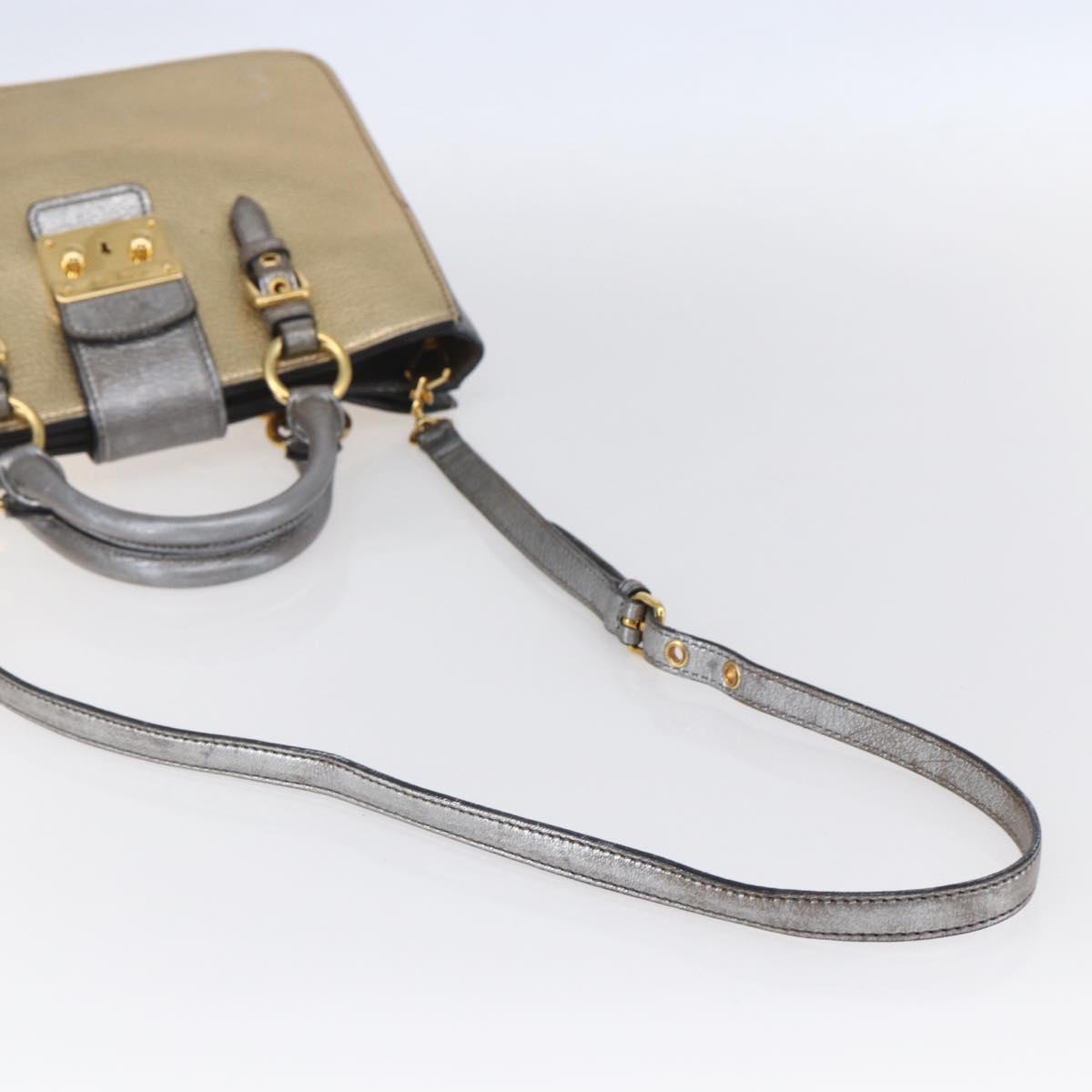 Miu Miu Madras Hand Bag Leather 2way Gold Auth mr1549