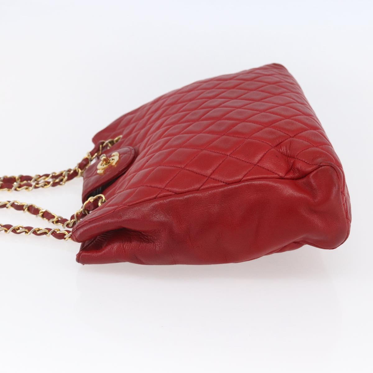 CHANEL Matelasse Chain Shoulder Bag Lamb Skin Red Gold CC Auth mr1552