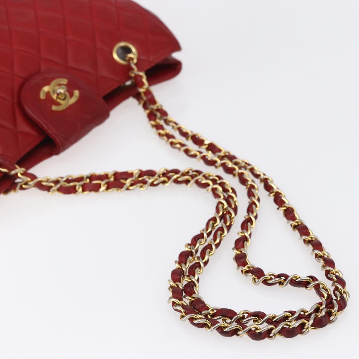 CHANEL Matelasse Chain Shoulder Bag Lamb Skin Red Gold CC Auth mr1552