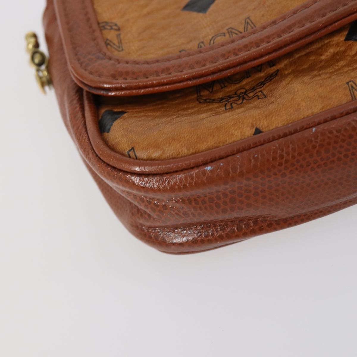 MCM Logogram Vicetos Hand Bag PVC Leather 2 Set Brown Gold Auth mr1553