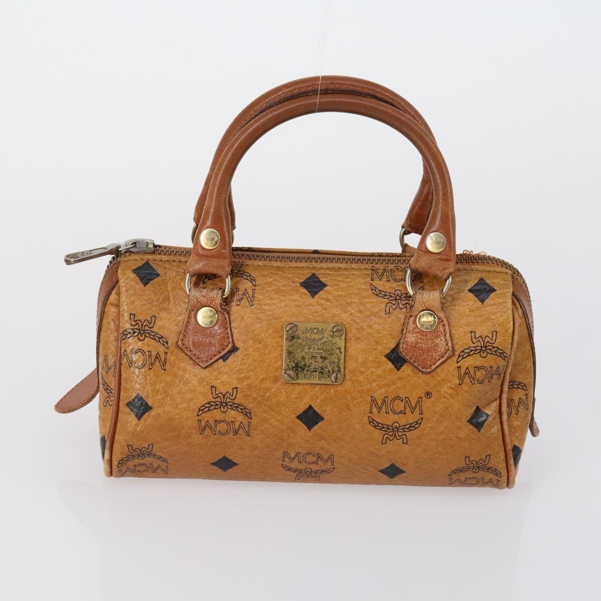 MCM Logogram Vicetos Hand Bag PVC Leather 2 Set Brown Gold Auth mr1553