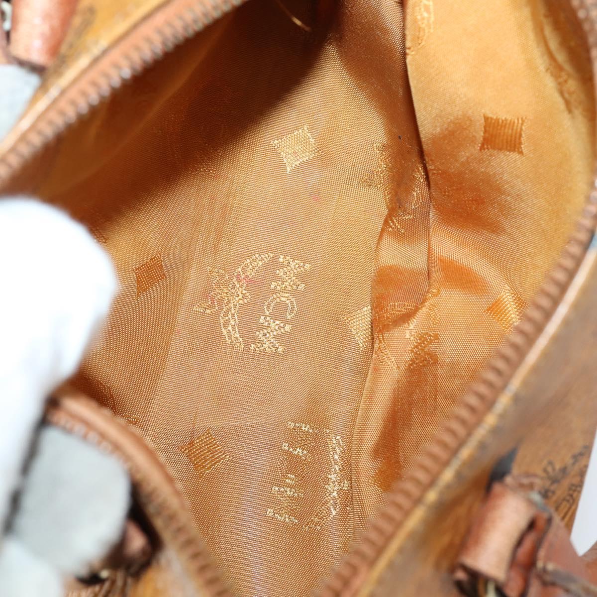 MCM Logogram Vicetos Hand Bag PVC Leather 2 Set Brown Gold Auth mr1553