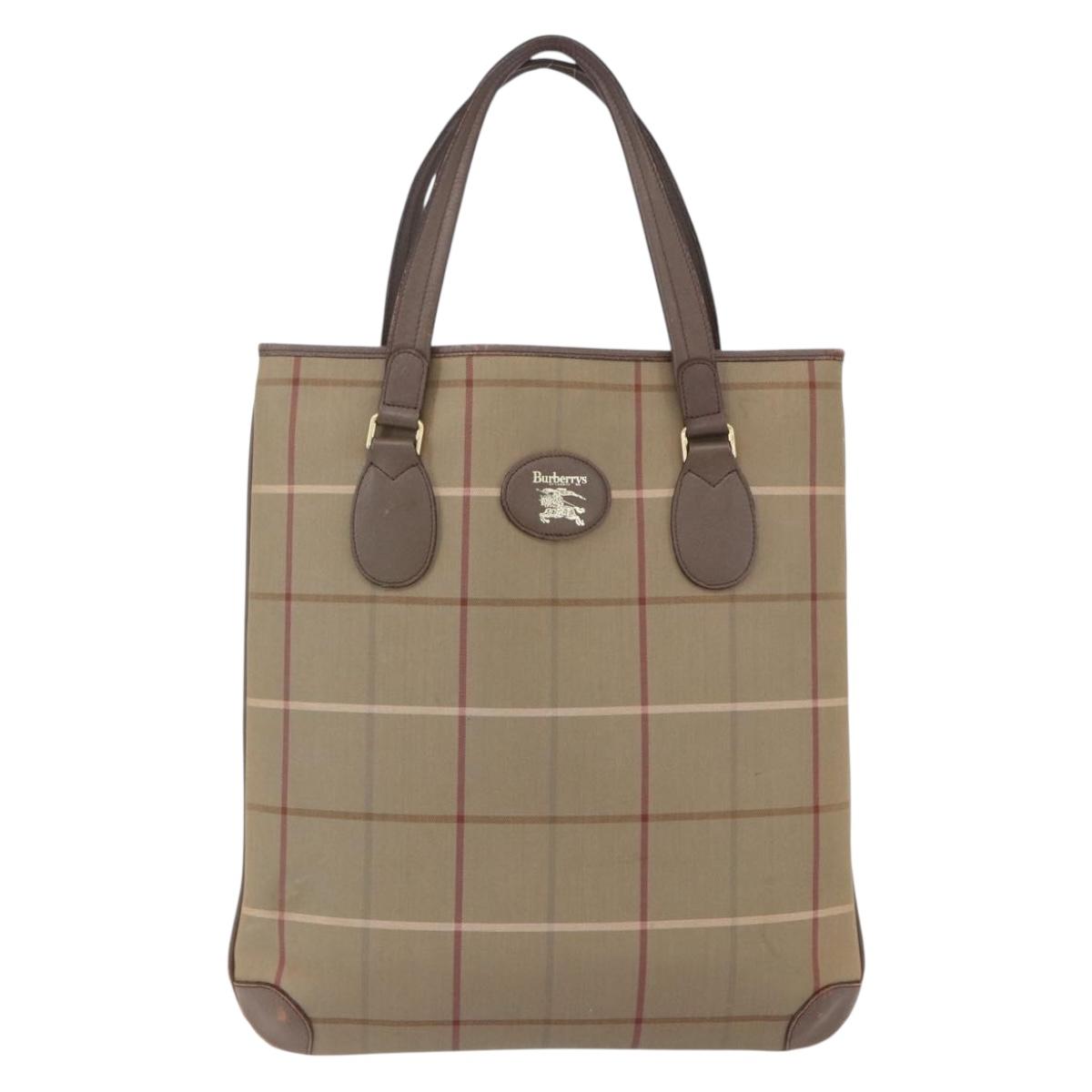 Burberrys Nova Check Tote Bag Canvas Beige Gold Auth mr1554