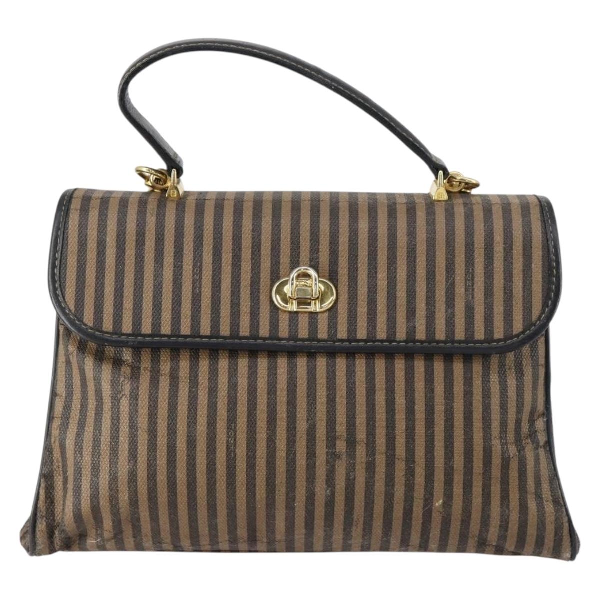 FENDI Pecan Canvas Hand Bag 2way Black Brown Auth mr1555