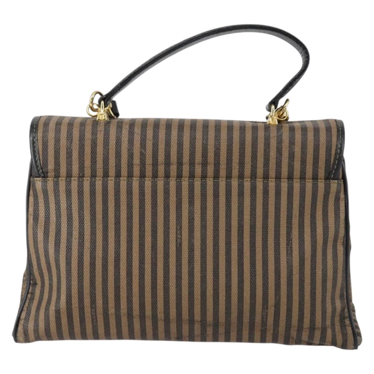 FENDI Pecan Canvas Hand Bag 2way Black Brown Auth mr1555