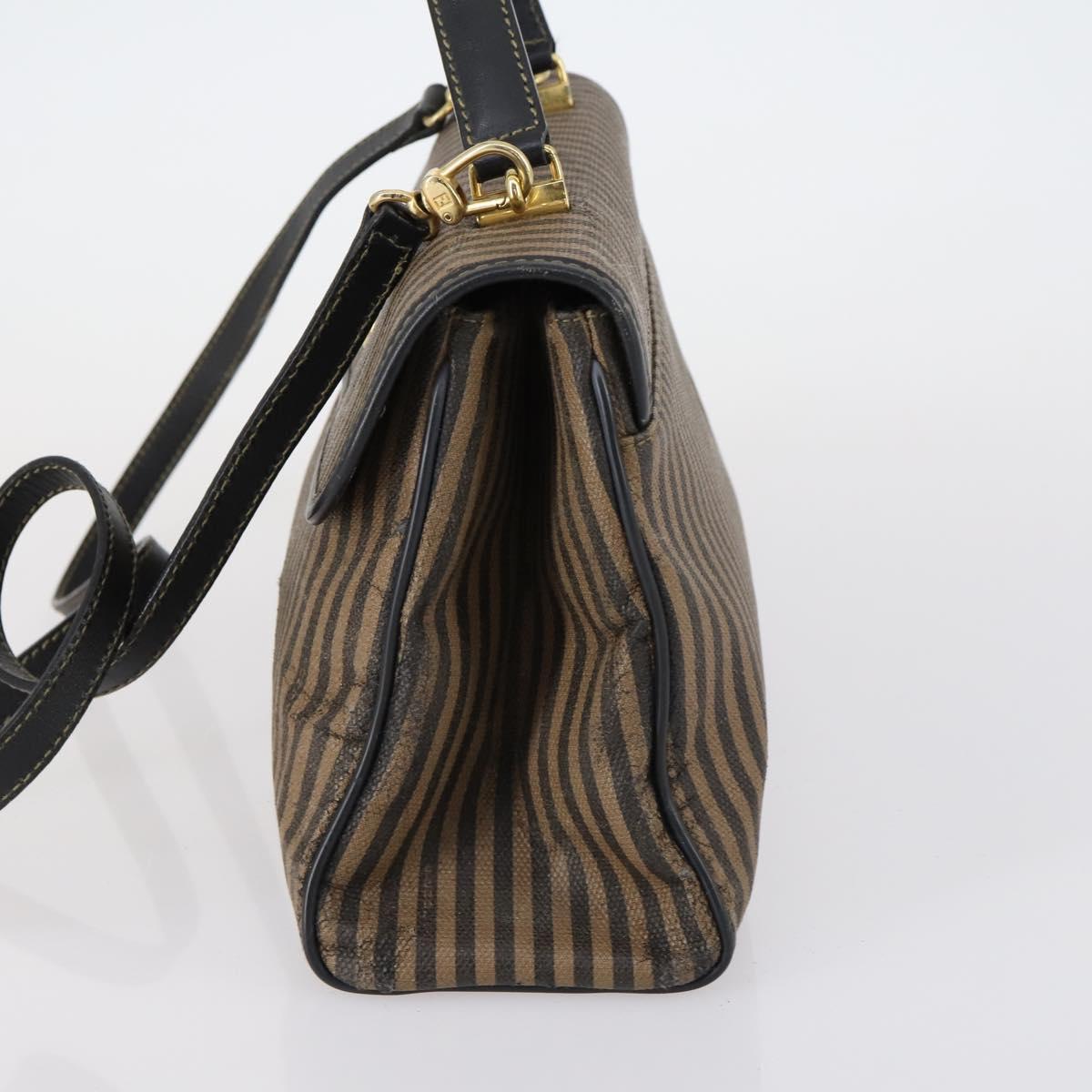 FENDI Pecan Canvas Hand Bag 2way Black Brown Auth mr1555
