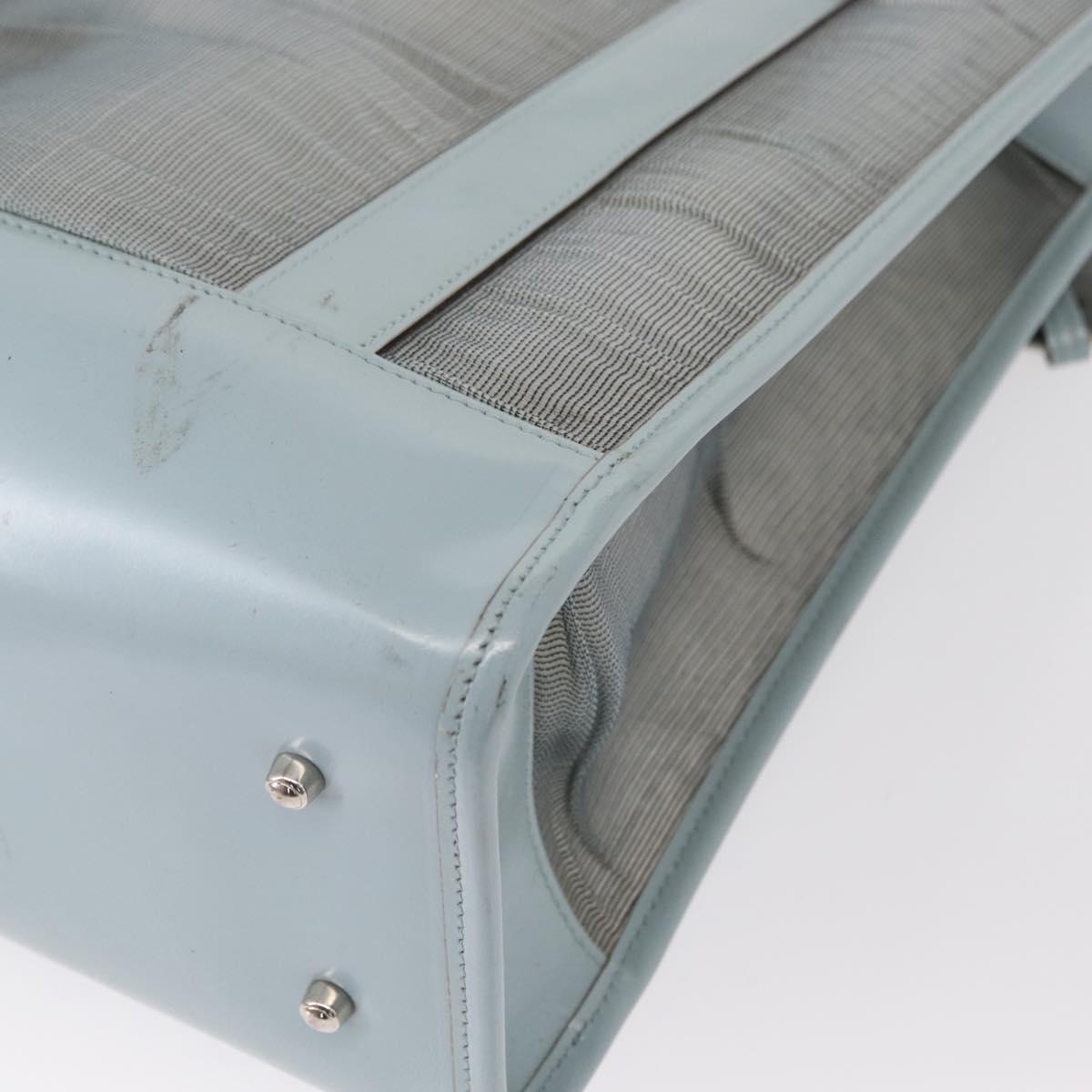 GUCCI mesh Hand Bag Nylon Light Blue Silver Auth mr1557