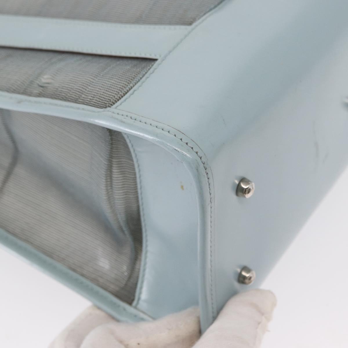 GUCCI mesh Hand Bag Nylon Light Blue Silver Auth mr1557